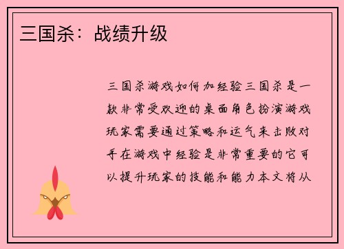 三国杀：战绩升级