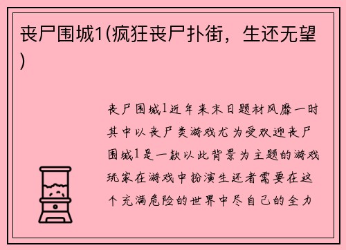 丧尸围城1(疯狂丧尸扑街，生还无望)